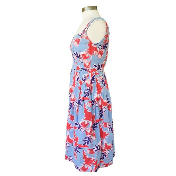 Modcloth Emily and Fin Valerie Retro Midi A-line Dress Blue Cocktail Print - Picture 4 of 8